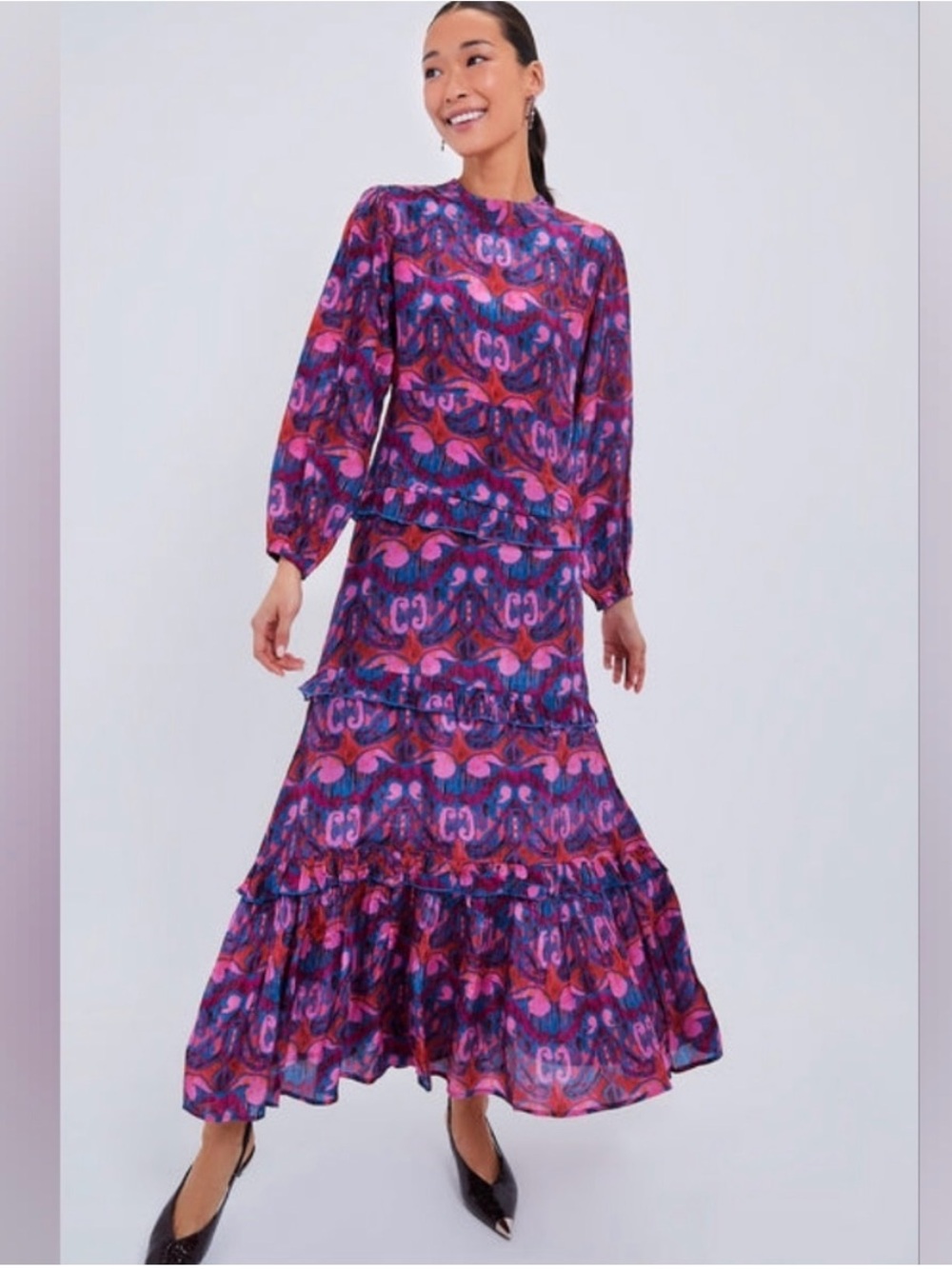 Oliphant Pink and Blue Printed Dress Sz L